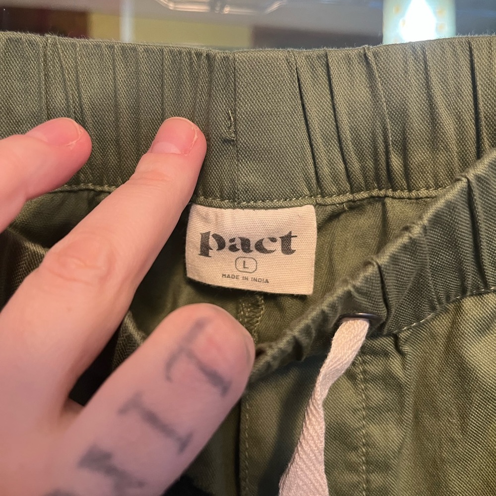 Womens sz L Pact Olivine “Daily Twill” Drawstring mid weight casual work pants - Picture 3 of 5